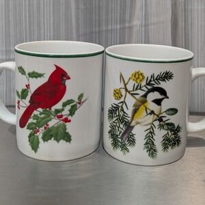 National Wildlife Federation White Bird Mug Set of 2 Cardinal and Chickadee 12oz